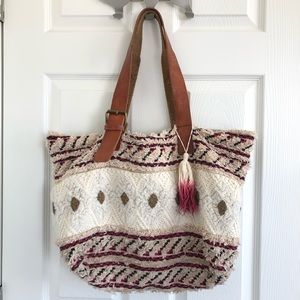 Jasper & Jeera Embroidered Tote w/ Leather Straps